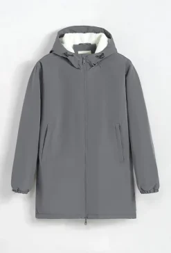 Blouson mi long à capuche moumoute