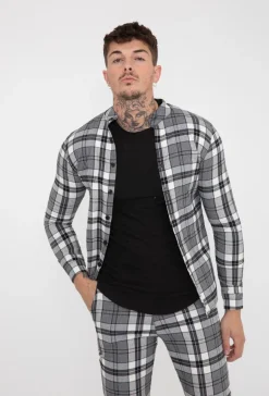 Chemise à carreaux col mao