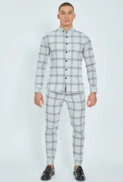 Chemise à carreaux col mao