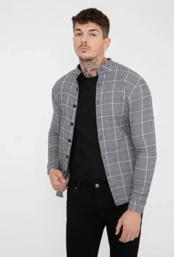 Chemise à carreaux col mao