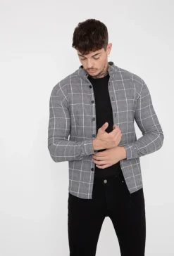 Chemise à carreaux col mao