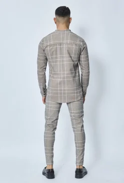 Chemise à carreaux col mao