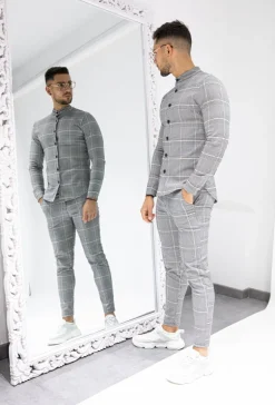 Chemise à carreaux col mao