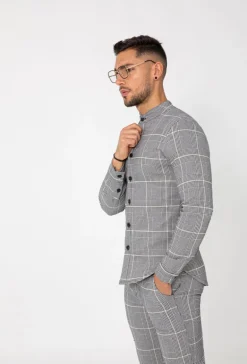 Chemise à carreaux col mao