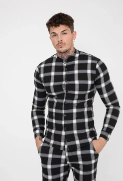 Chemise à carreaux col mao