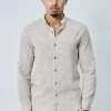 Chemise à col mao effet lin