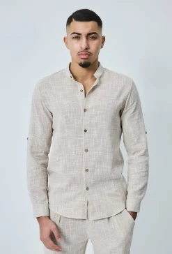 Chemise à col mao effet lin