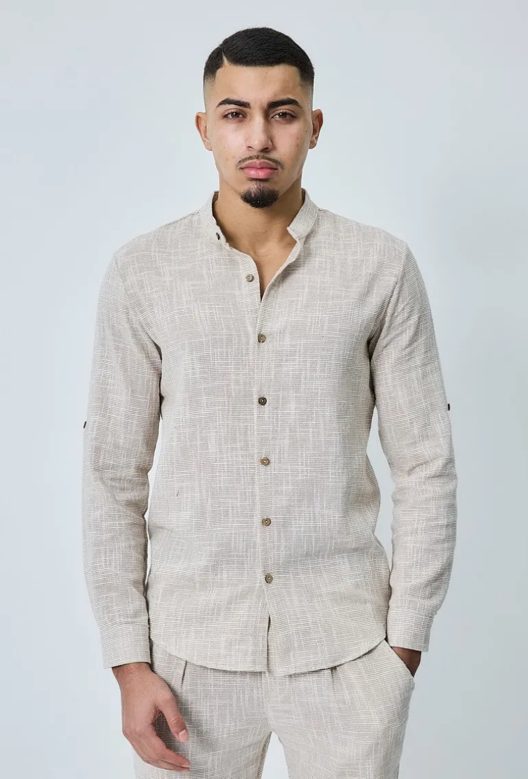 Chemise à col mao effet lin