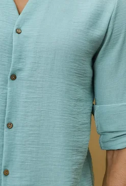 Chemise à col mao effet lin