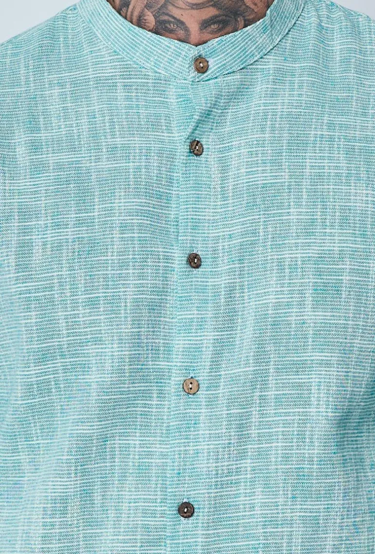 Chemise à col mao effet lin