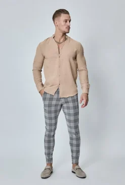 Chemise à col mao effet lin