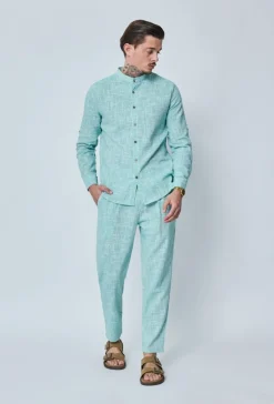 Chemise à col mao effet lin