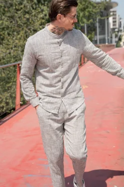Chemise à col mao effet lin
