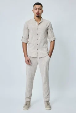 Chemise à col mao effet lin