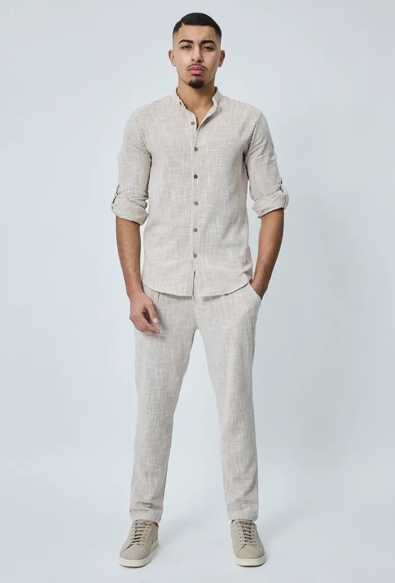 Chemise à col mao effet lin