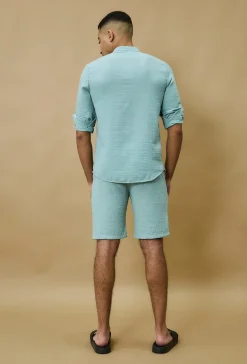 Chemise à col mao effet lin
