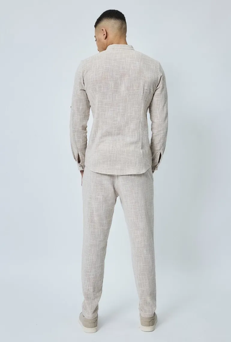 Chemise à col mao effet lin