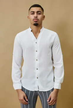 Chemise à col mao effet lin