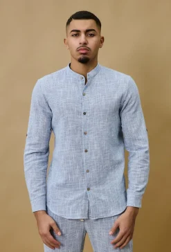 Chemise à col mao effet lin