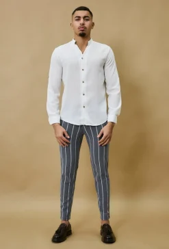 Chemise à col mao effet lin