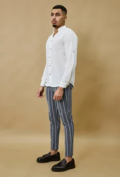 Chemise à col mao effet lin