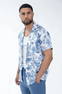 Chemise à effet satin fleuri
