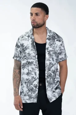 Chemise à effet satin fleuri