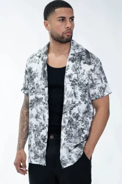 Chemise à effet satin fleuri