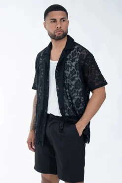 Chemise à manches courtes avec motif ton sur ton