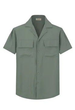 Chemise à manches courtes unie à multiples poches
