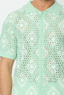 Chemise à manches courtes en tricot transparent
