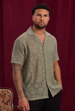 Chemise à manches courtes avec motif ton sur ton