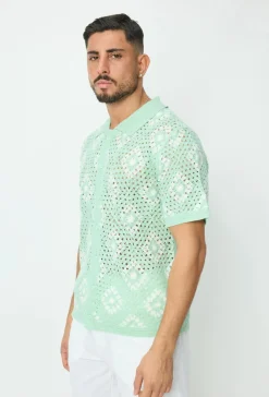 Chemise à manches courtes en tricot transparent