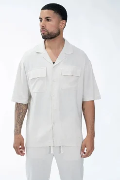 Chemise à manches courtes unie à multiples poches