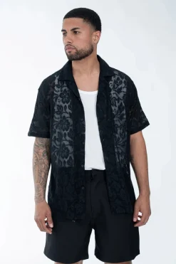 Chemise à manches courtes avec motif ton sur ton