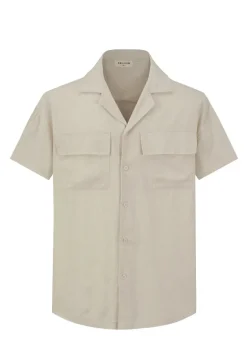 Chemise à manches courtes unie à multiples poches