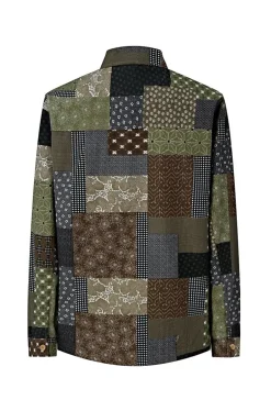 Chemise à manches longues patchwork de différents motifs et tissus