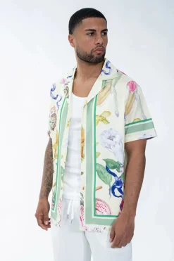 Chemise à motifs florals et faune