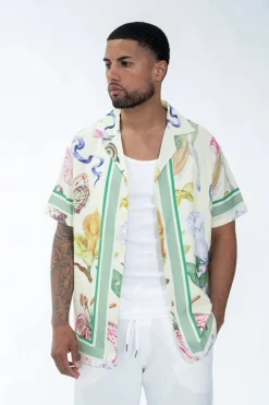 Chemise à motifs florals et faune