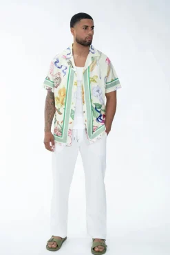 Chemise à motifs florals et faune