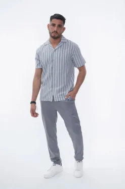 Chemise à rayures manches courtes texturée