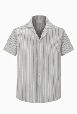 Chemise à rayures manches courtes texturée