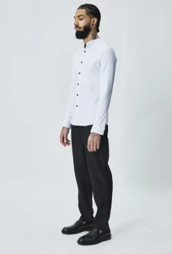 Chemise col mao à boutons fantaisie