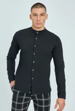 Chemise col mao à boutons fantaisie