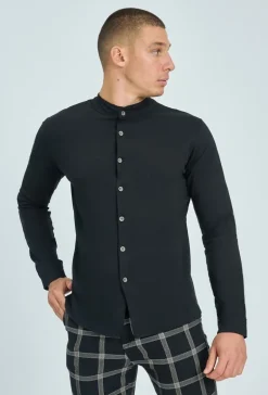 Chemise col mao à boutons fantaisie