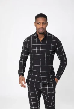 Chemise col mao à carreaux