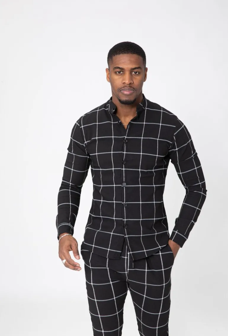 Chemise col mao à carreaux