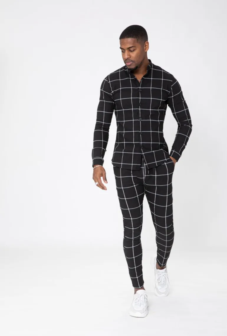 Chemise col mao à carreaux