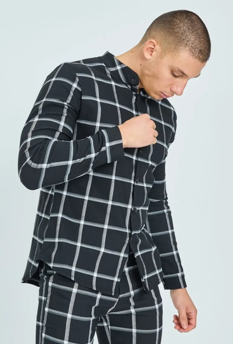 Chemise col mao à carreaux