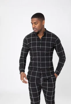 Chemise col mao à carreaux